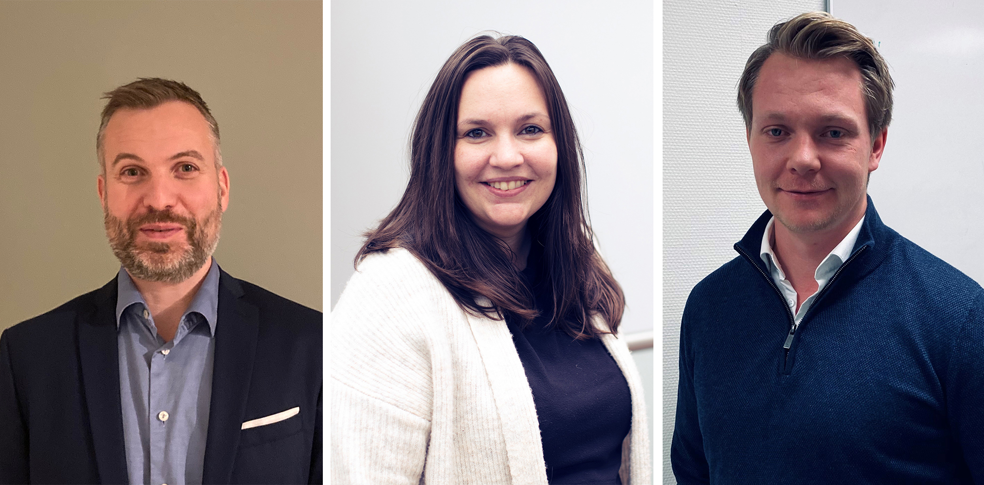  Foto av tre moderne controllere med controll. Fra venstre: Skjalg Thomassen, Lisbeth Vollan og Ole Vesterås