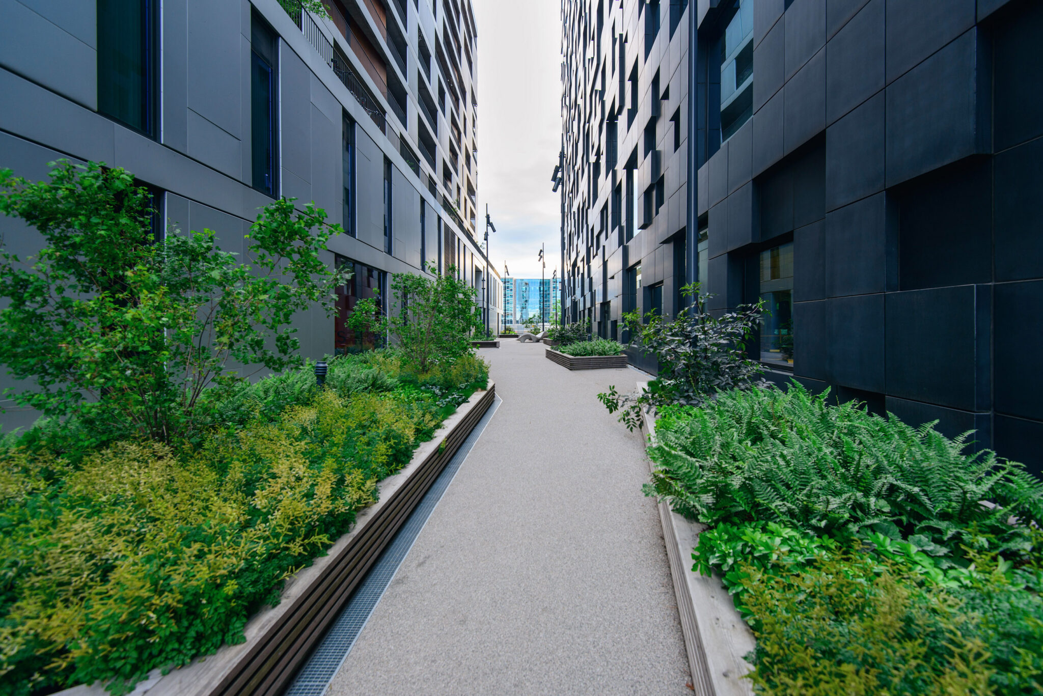 Daytime view of street in the Oslo business center. Modern architecture in Norway. Foto