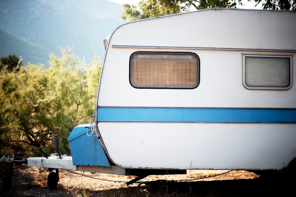 White and blue caravan