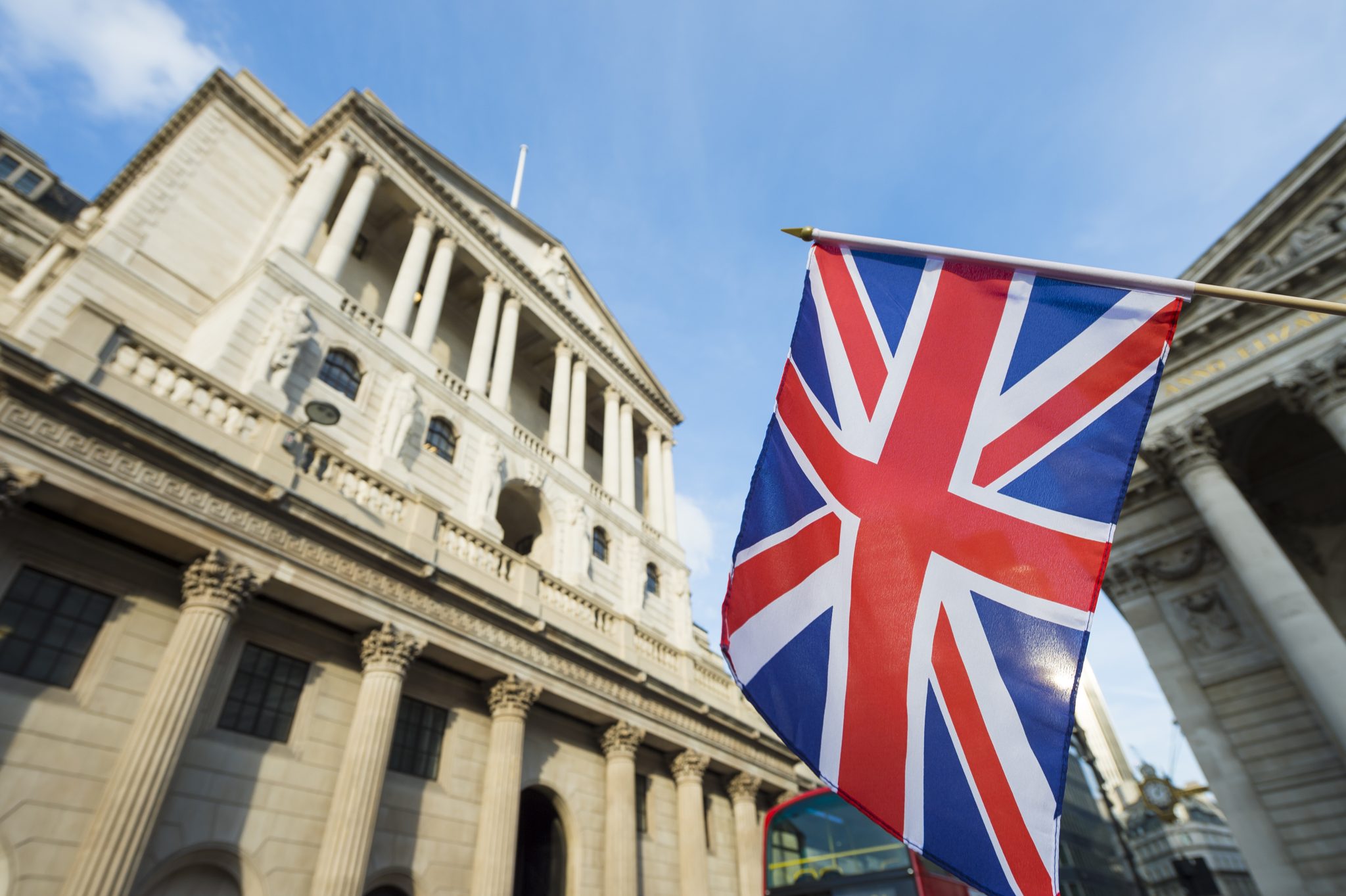 Outside of a building with British flag