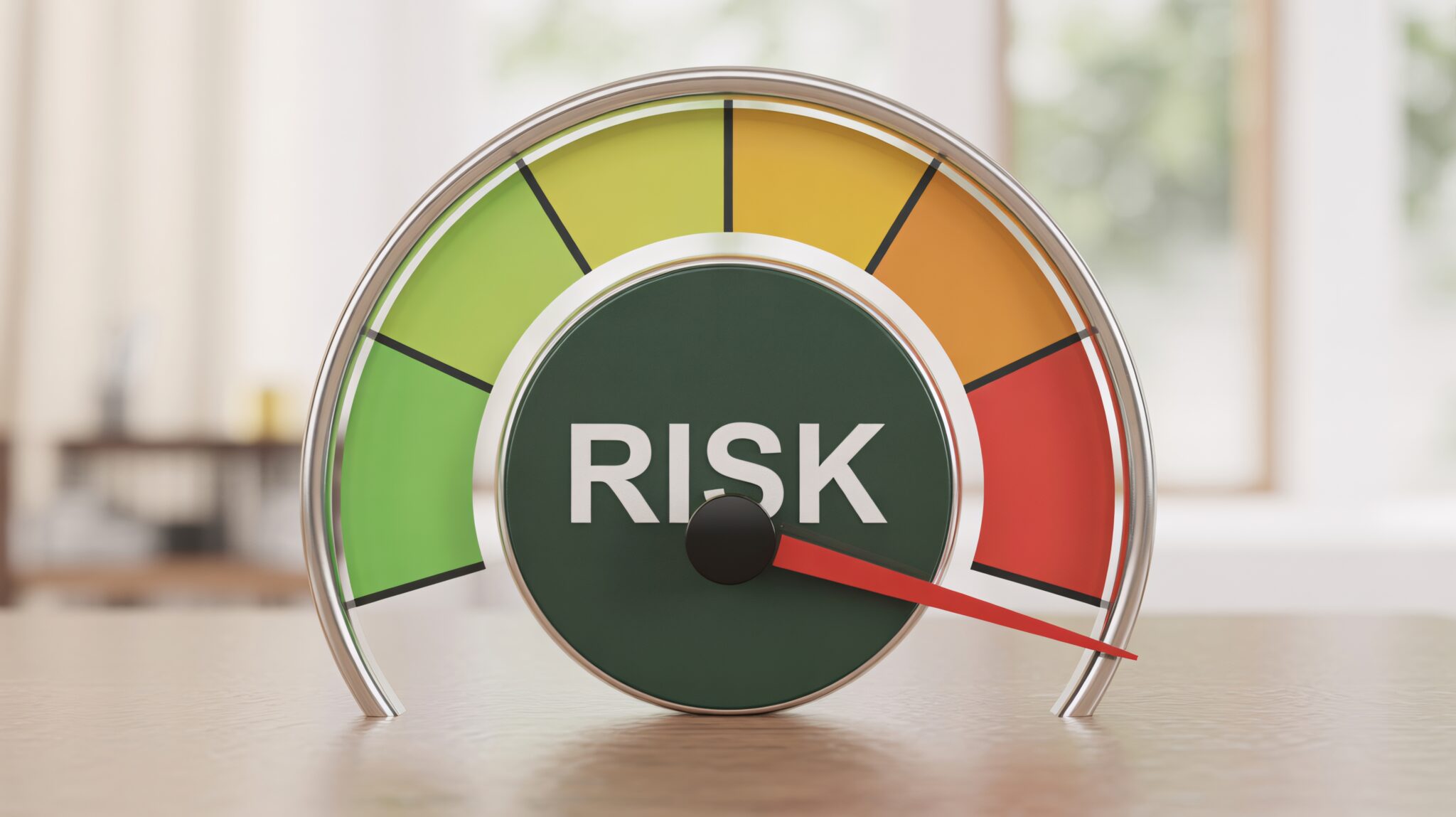 A,3d,Rendered,Risk,Meter,With,A,Needle,Pointing,To