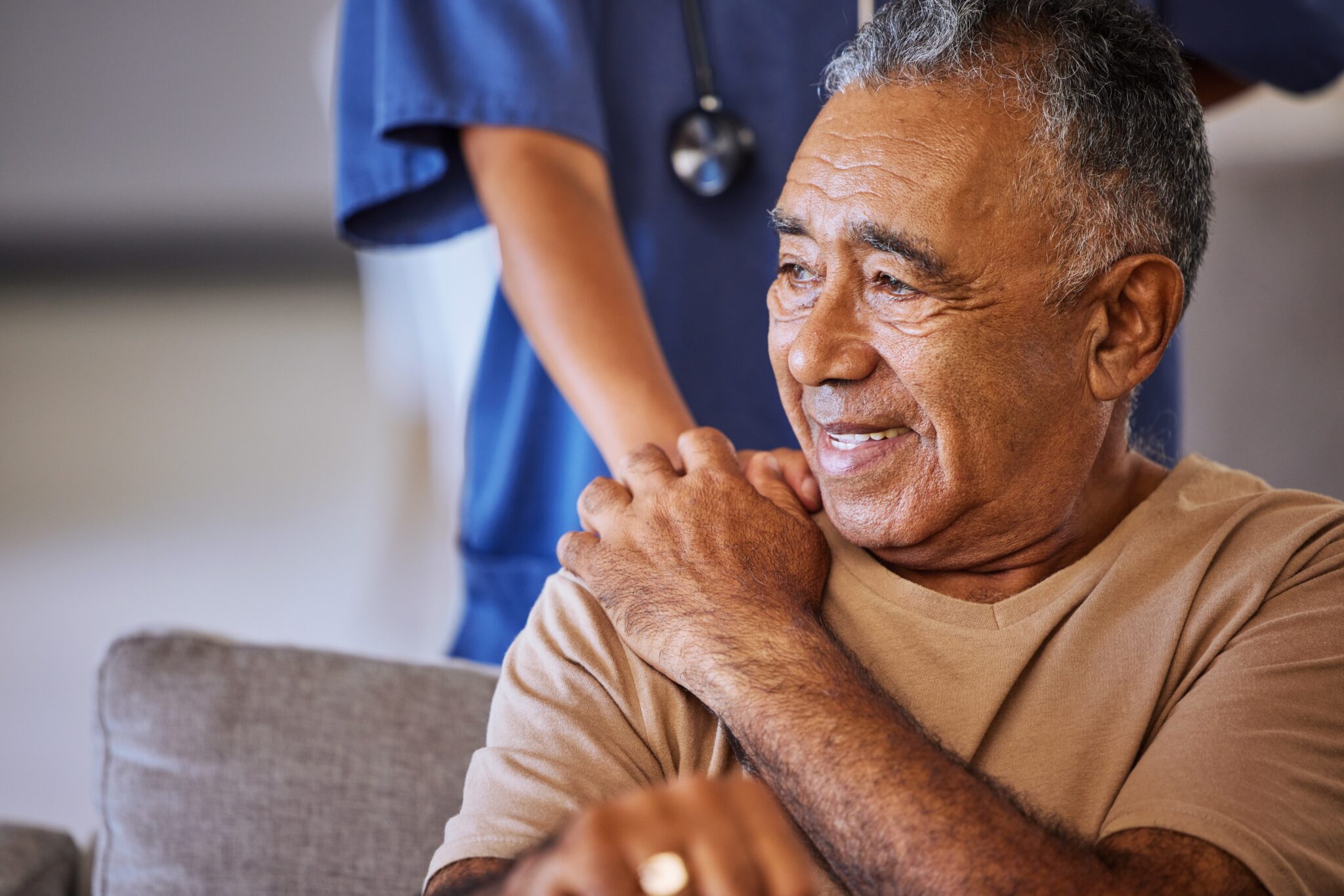 man in care home happy