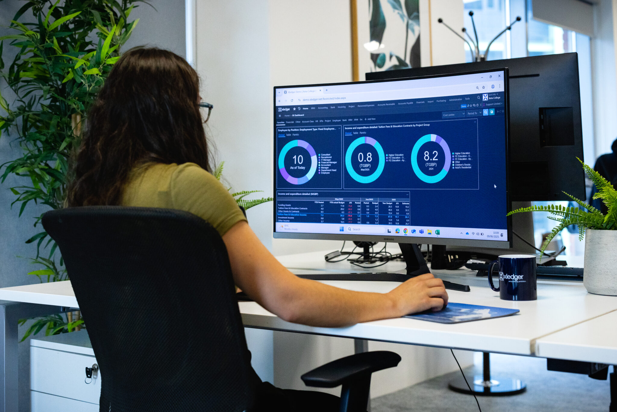 Woman on computer with dashboard reports