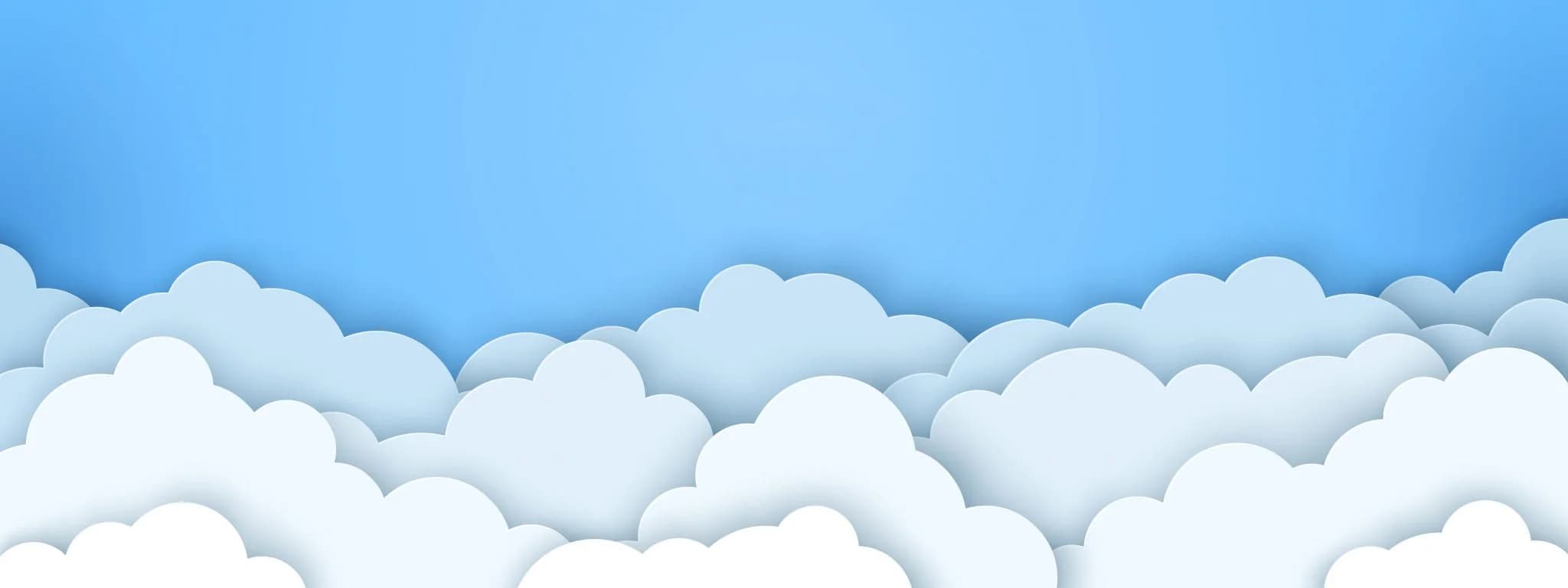 A minimalist illustration of layered white clouds against a soft blue sky background.