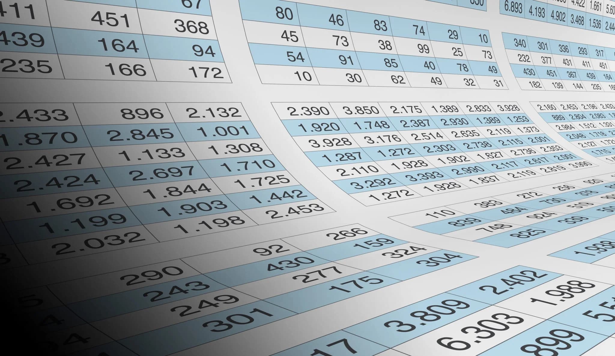 Spreadsheet with financial data and numerical tables
