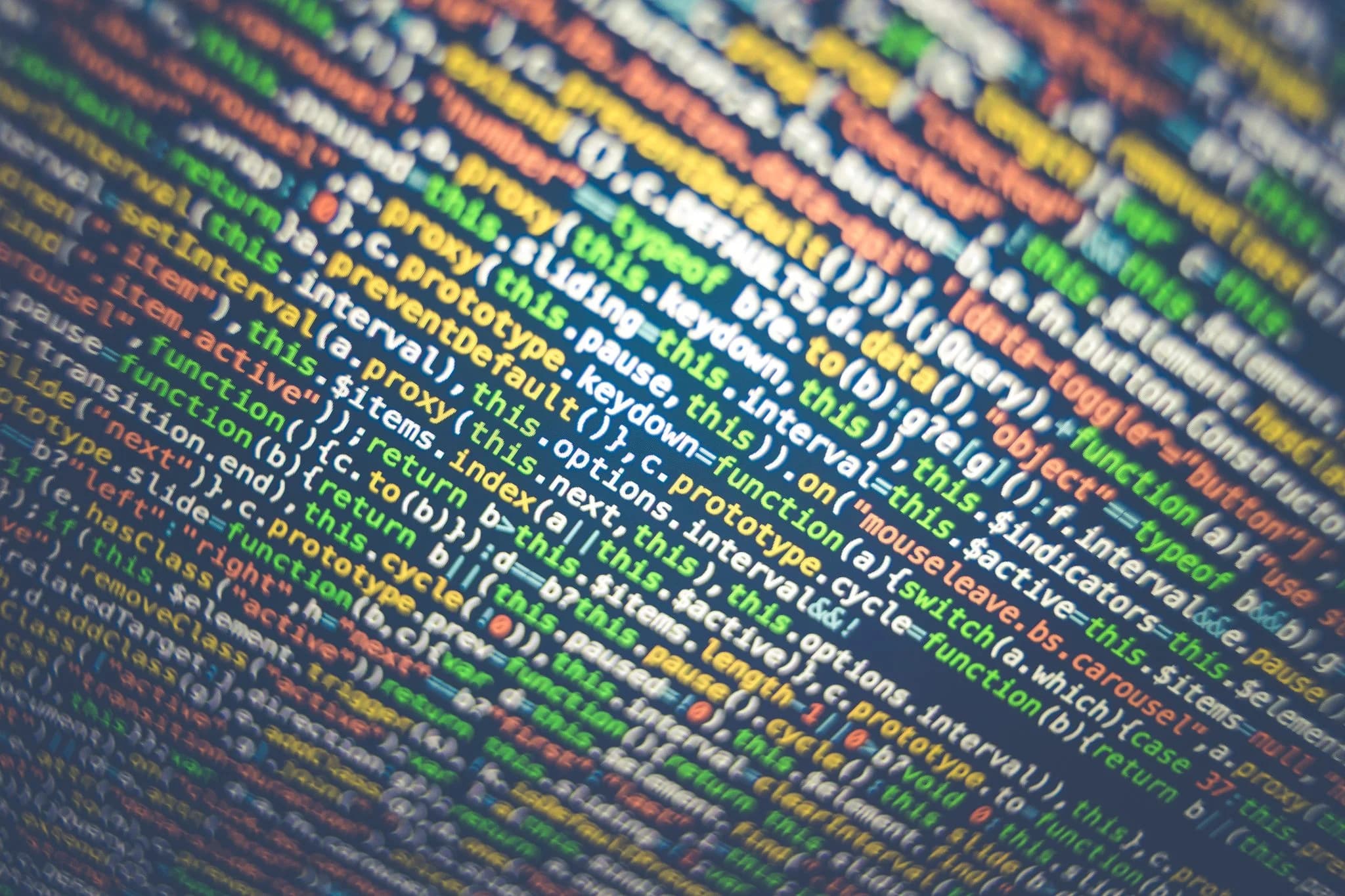Close-up of colorful programming code on a screen