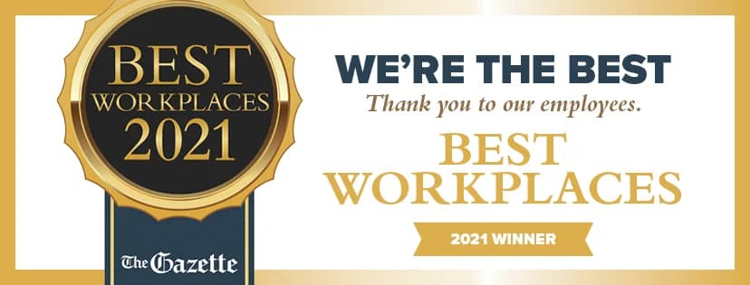 Badge showing “Best Workplaces 2021” with text stating “We’re the best” and “2021 winner.”