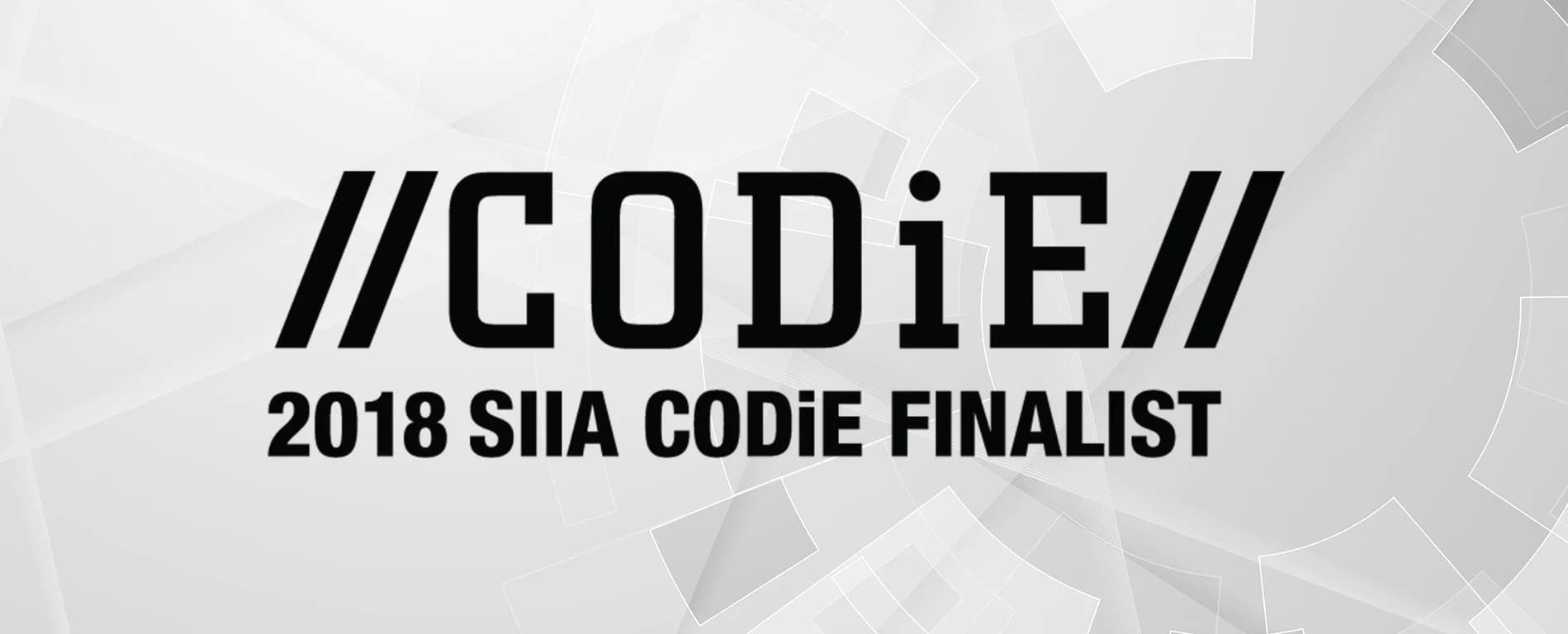 Text reading “CODiE – 2018 SIIA CODiE Finalist” on a light background.
